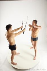 Underwear Fighting with sword Man - Man White Muscular Short Brown Multi angles poses Academic